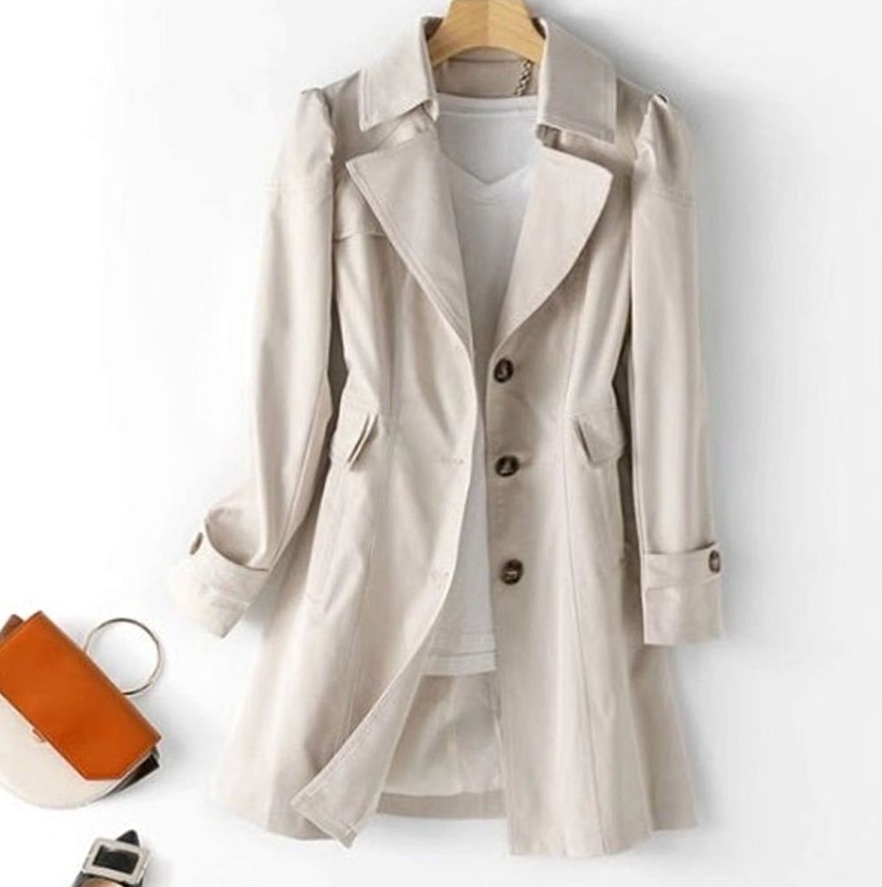 Women's Single-Breasted Belted Longline Trench Coat, Pink - Cream White