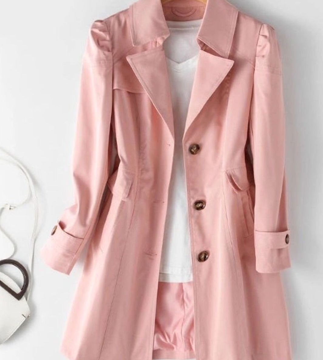 Women's Single-Breasted Belted Longline Trench Coat, Pink - Pink