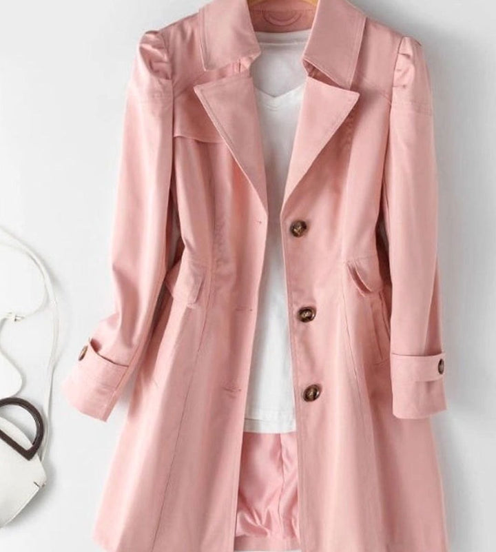 Women's Single-Breasted Belted Longline Trench Coat, Pink - Pink