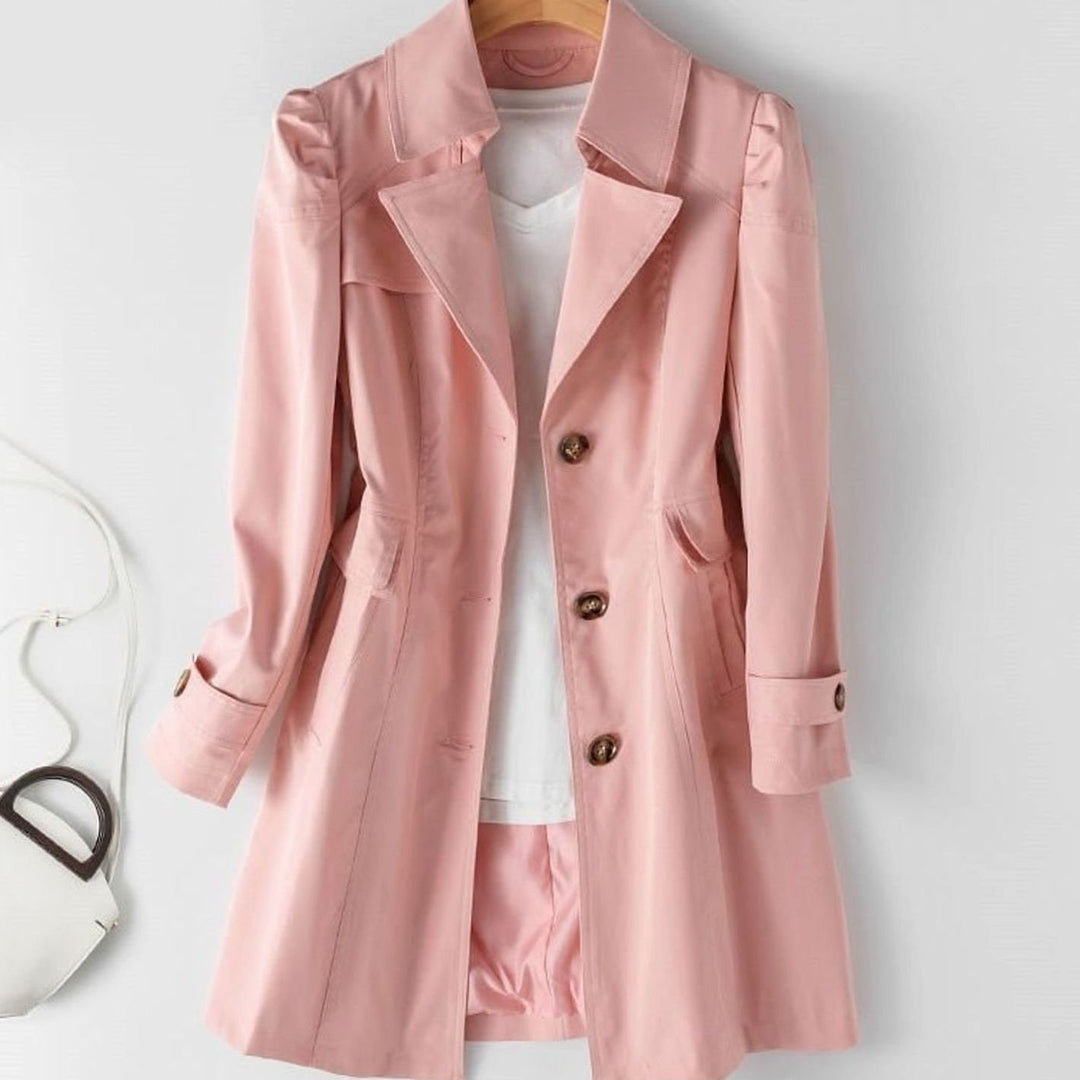 Women's Single-Breasted Belted Longline Trench Coat, Pink