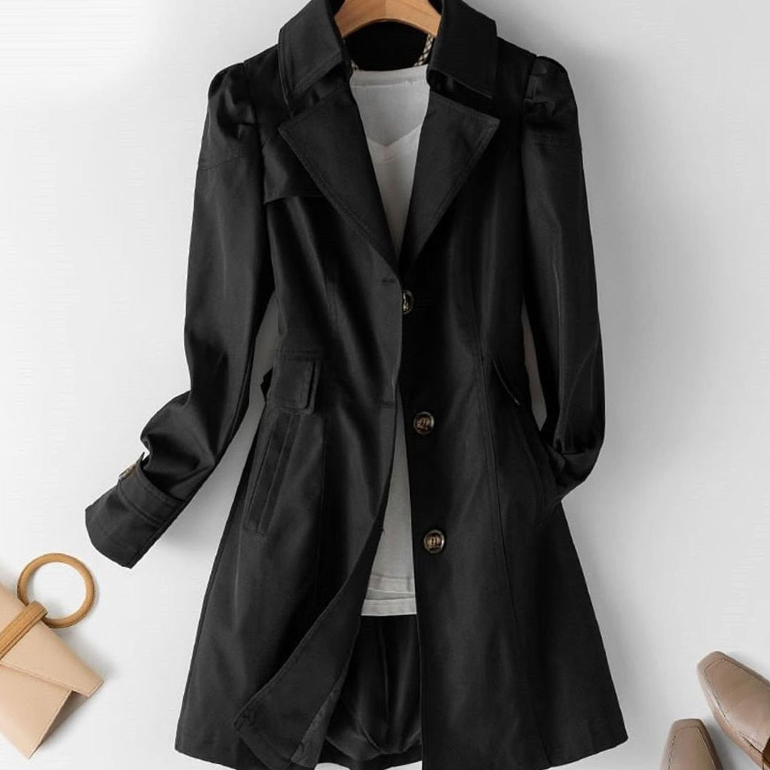 Women's Single-Breasted Belted Longline Trench Coat, Pink - Black