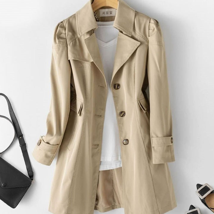 Women's Single-Breasted Belted Longline Trench Coat, Pink - Khaki