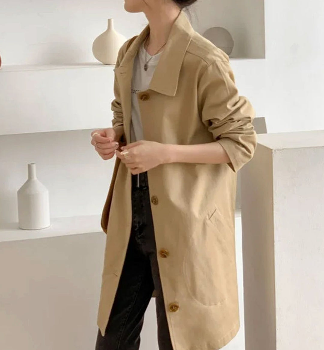Women's Single-Breasted Belted Longline Trench Coat, Pink