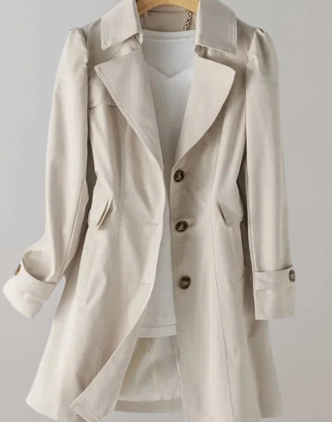 Women's Single-Breasted Longline Trench Coat - Cream White