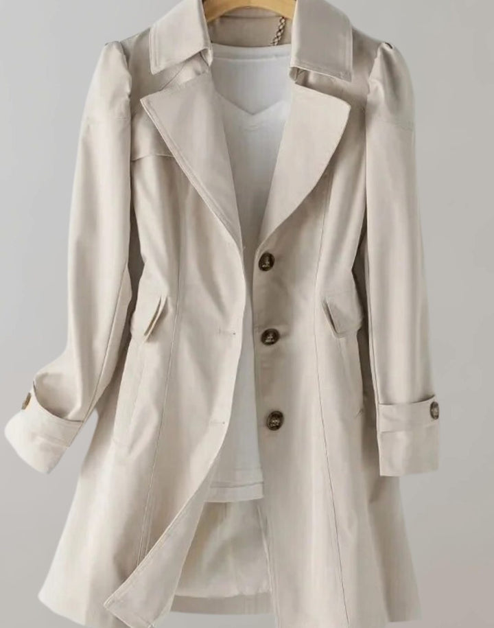 Women's Single-Breasted Longline Trench Coat - Cream White