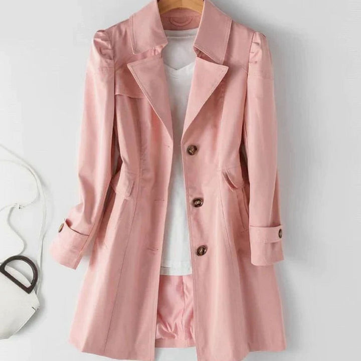 Women's Single-Breasted Longline Trench Coat - Pink