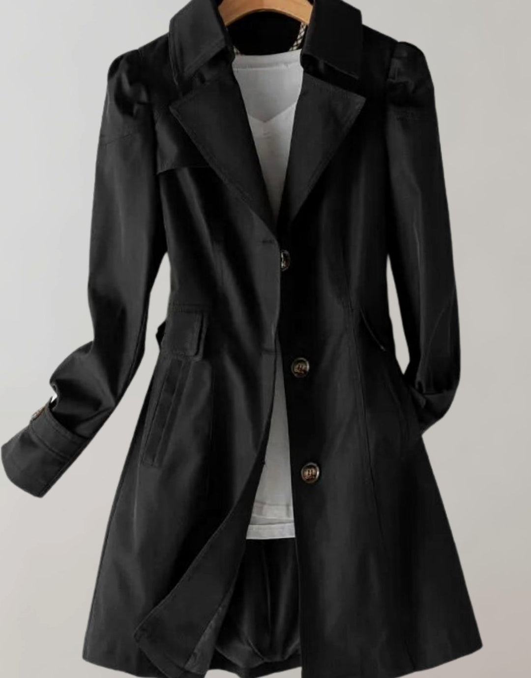 Women's Single-Breasted Longline Trench Coat - Black