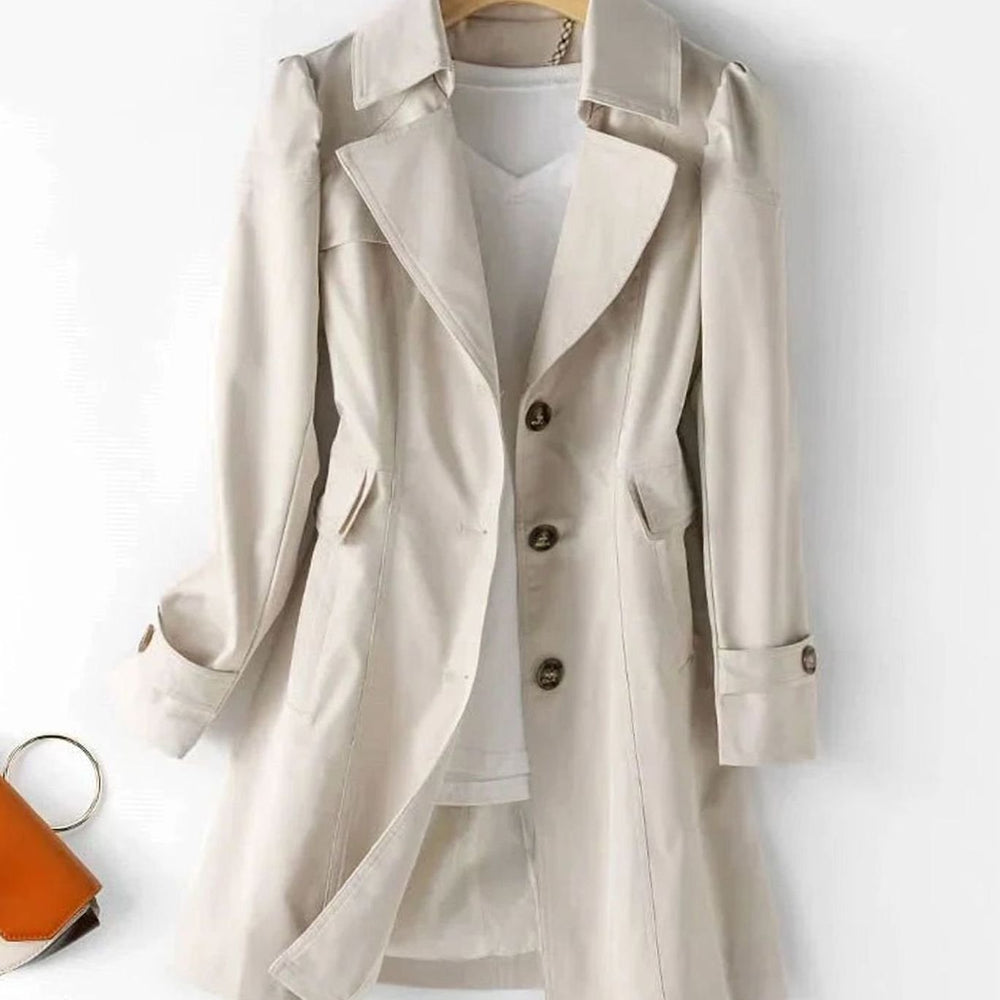 Women's Single-Breasted Longline Trench Coat - Beige