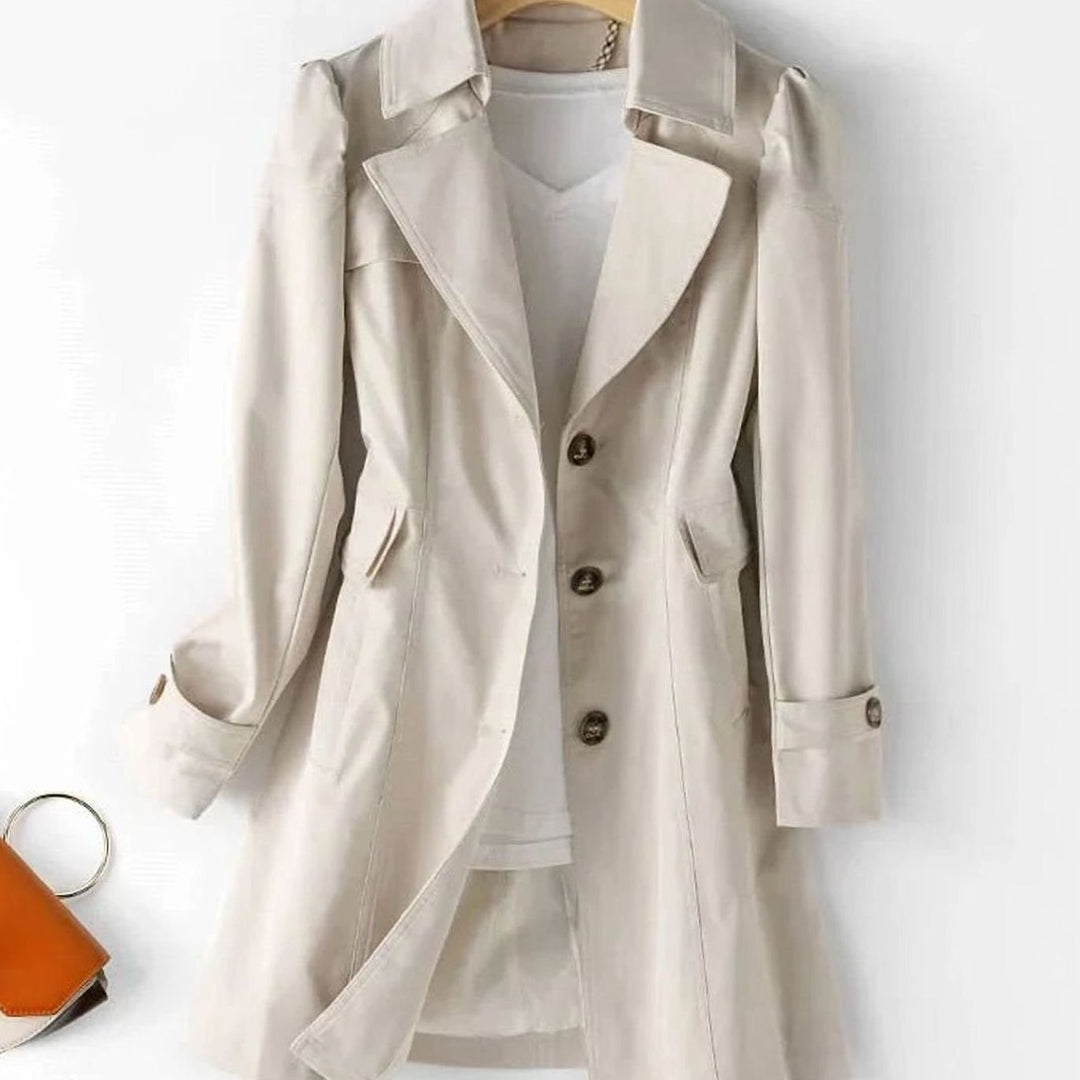 Women's Single-Breasted Longline Trench Coat - Beige
