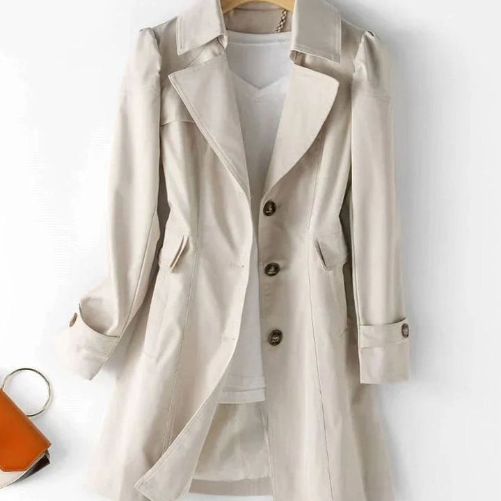Women's Single-Breasted Longline Trench Coat - Beige