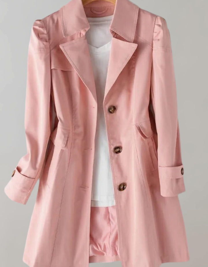 Women's Single-Breasted Longline Trench Coat - Pink