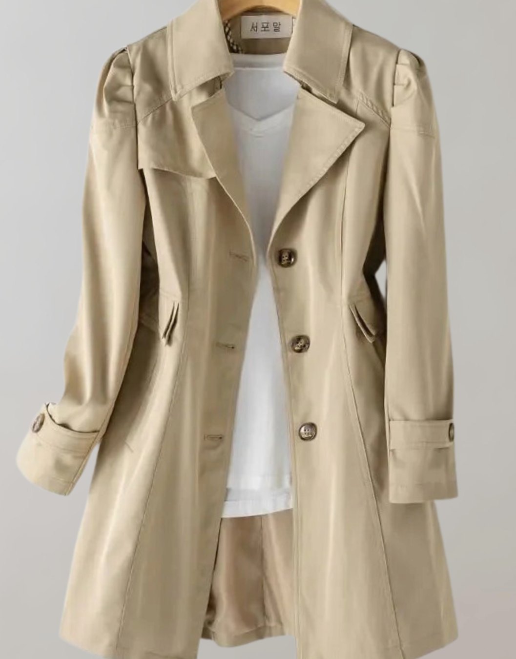 Women's Single-Breasted Longline Trench Coat - Khaki