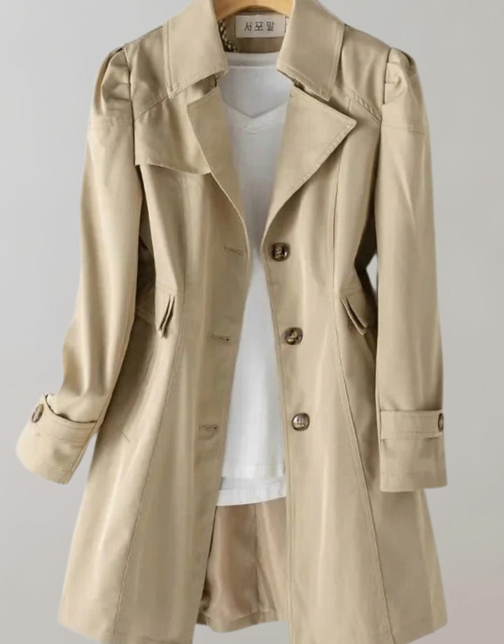 Women's Single-Breasted Longline Trench Coat - Khaki