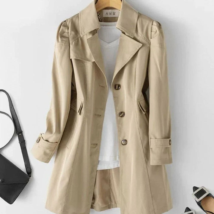 Women's Single-Breasted Longline Trench Coat - Khaki