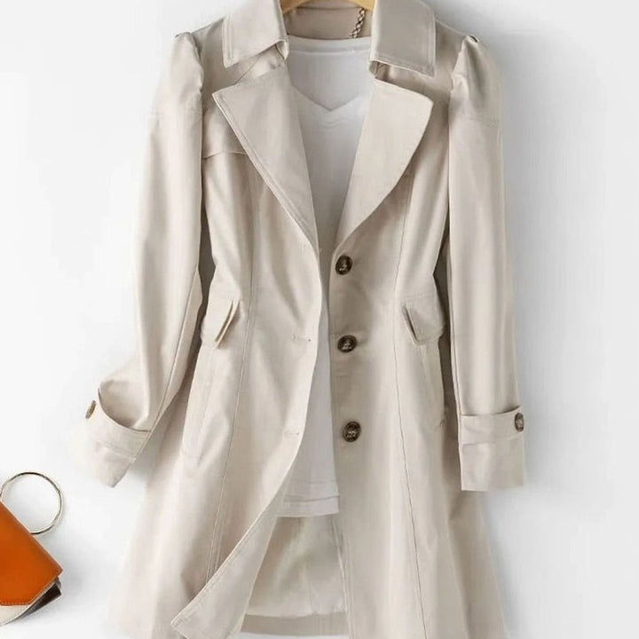 Women's Single-Breasted Mid-Length Trench Coat - Cream White