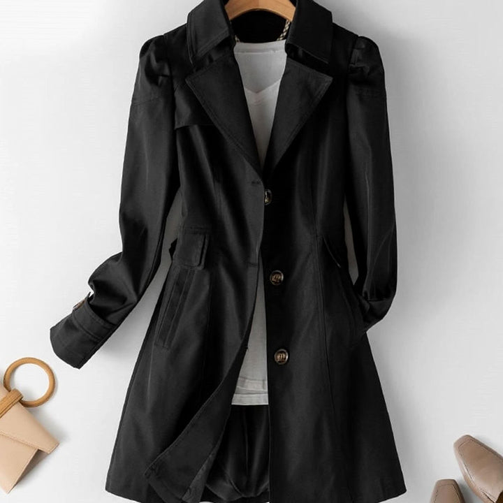 Women's Single-Breasted Mid-Length Trench Coat - Black