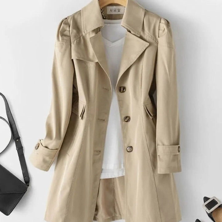 Women's Single-Breasted Mid-Length Trench Coat - Khaki