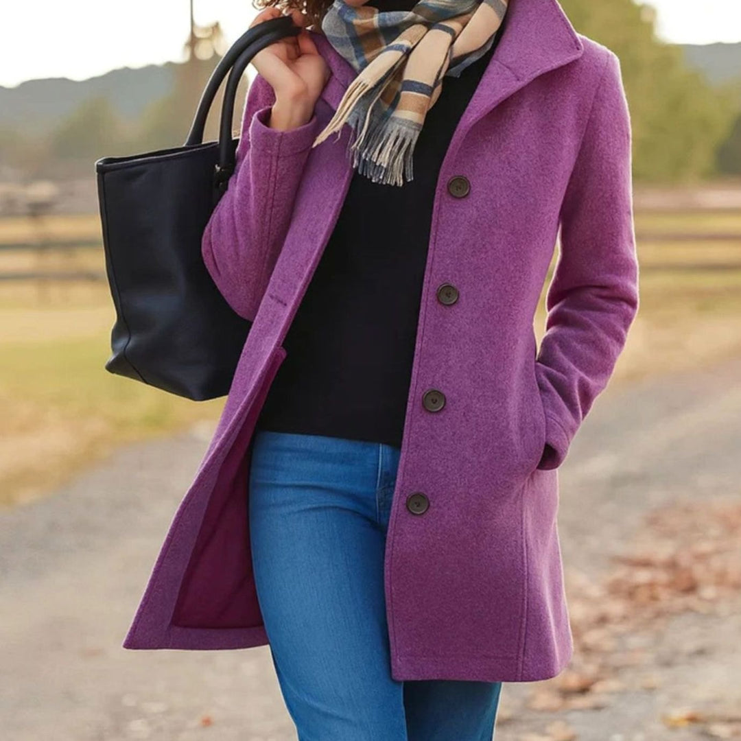 Women's Single-Breasted Wool-Blend Mid-Length Tailored Coat - Purple