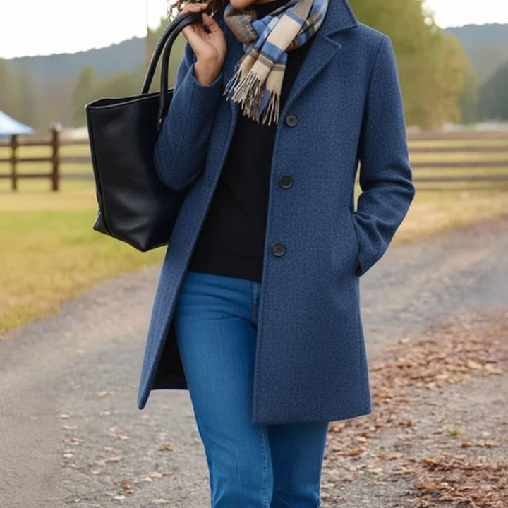 Women's Single-Breasted Wool-Blend Mid-Length Tailored Coat - Blue