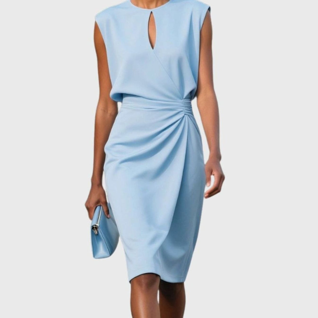 Women's Sleeveless Knee-Length Keyhole-Neck Gathered Dress