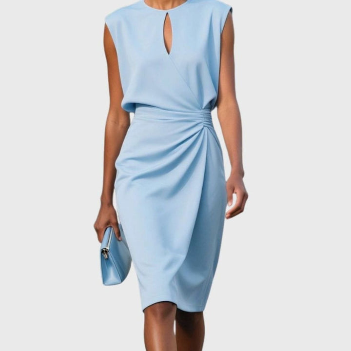 Women's Sleeveless Knee-Length Keyhole-Neck Gathered Dress