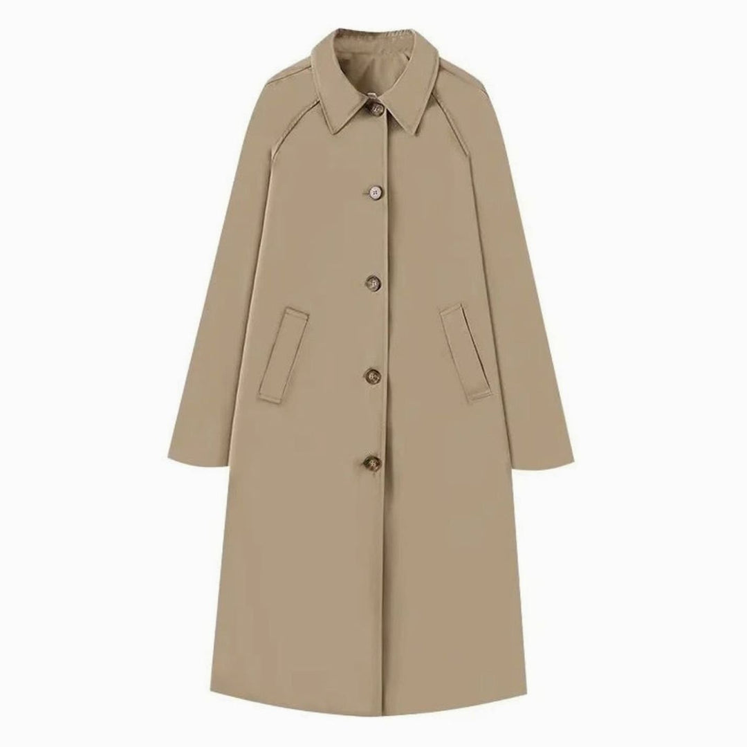 Women's Slim-Fit Belted Longline Trench Coat Checked Lining - Light Beige