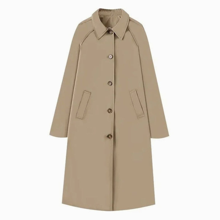 Women's Slim-Fit Belted Longline Trench Coat Checked Lining - Light Beige