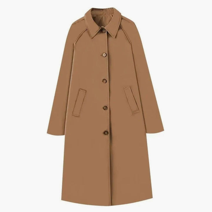 Women's Slim-Fit Belted Longline Trench Coat Checked Lining - Light Brown