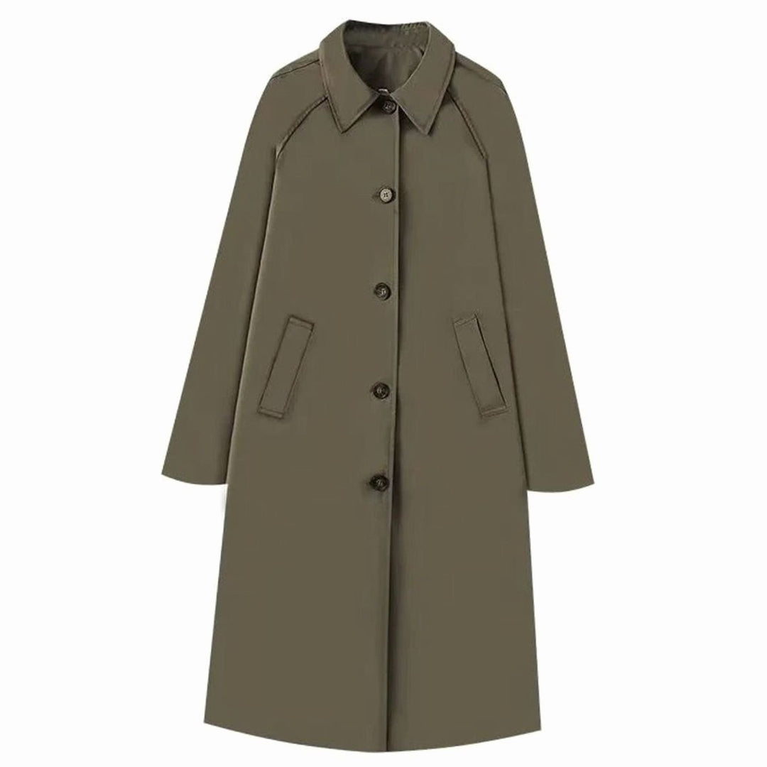 Women's Slim-Fit Belted Longline Trench Coat Checked Lining - Olive Green