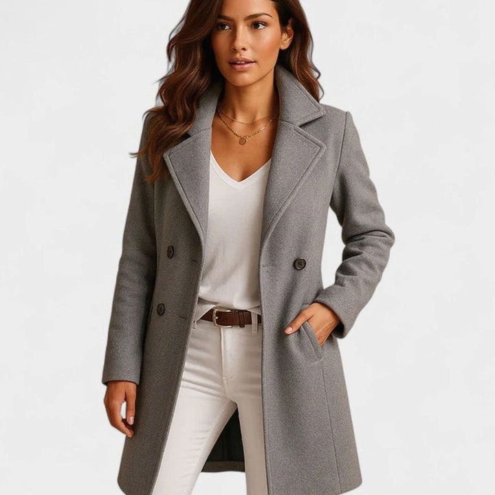 Women's Slim-Fit Classic Lapel Button-Up Winter Coat - Grey