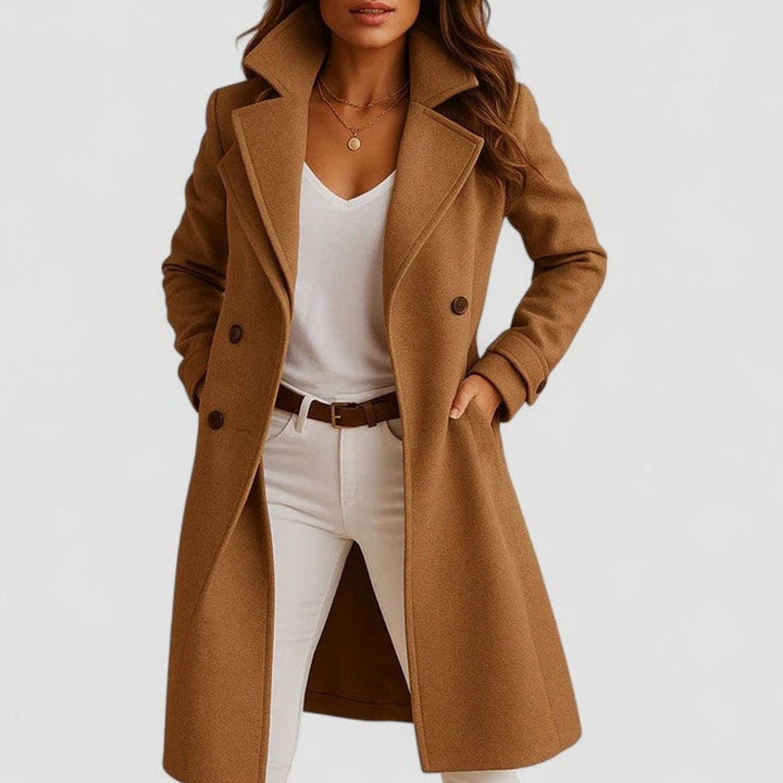 Women's Slim-Fit Classic Lapel Button-Up Winter Coat - Camel