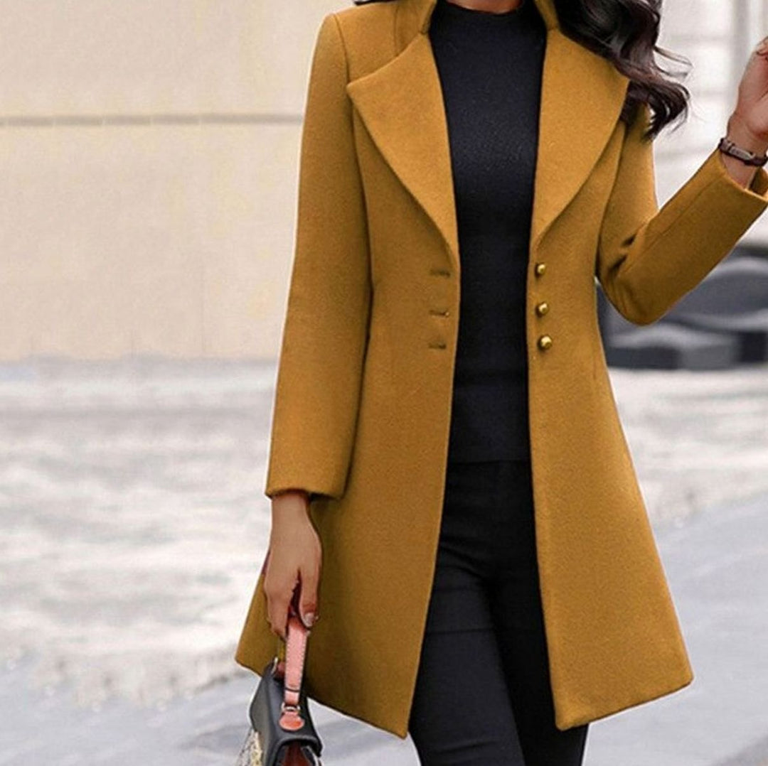 Women's Slim-Fit Lapel Collar Woollen Trench Coat - Yellow