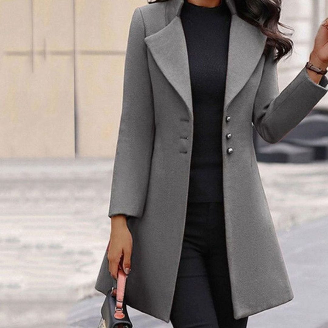 Women's Slim-Fit Lapel Collar Woollen Trench Coat - Grey