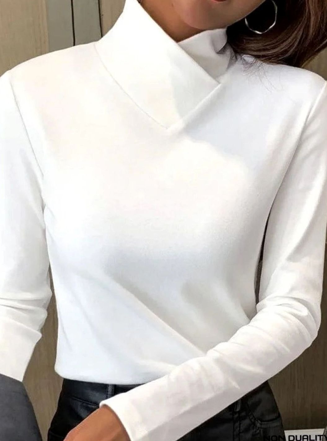 Women's Slim-Fit Long-Sleeve Crossover Turtleneck Jumper - White