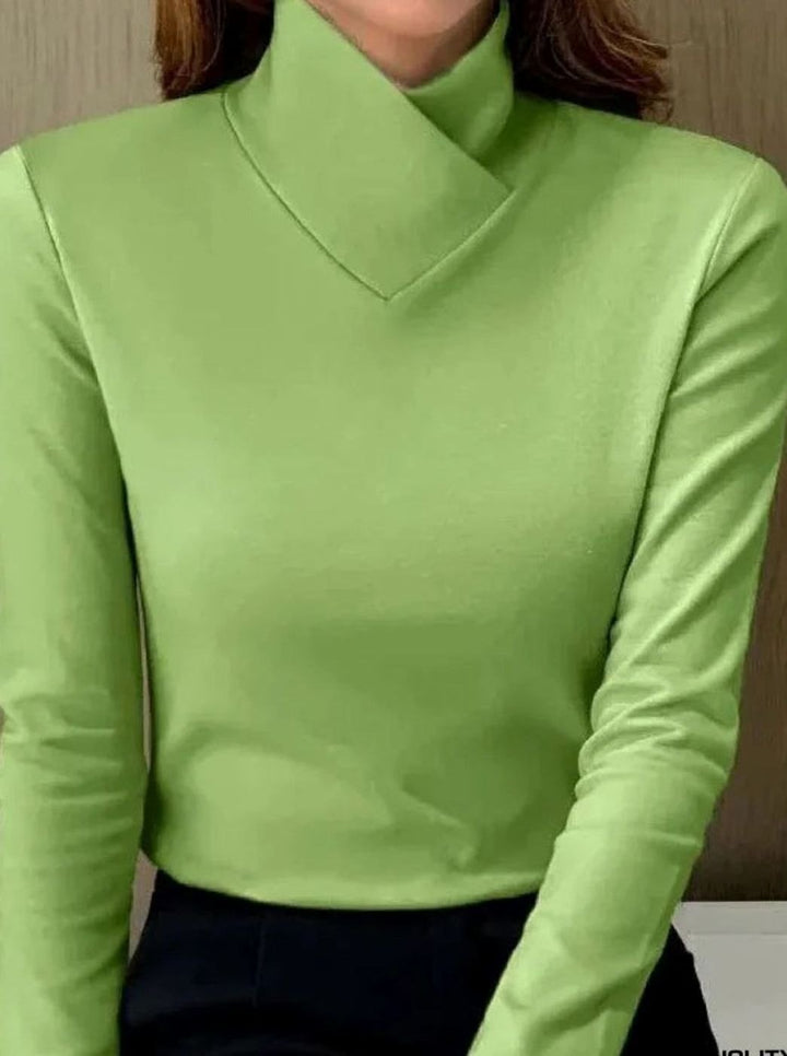 Women's Slim-Fit Long-Sleeve Crossover Turtleneck Jumper - Green