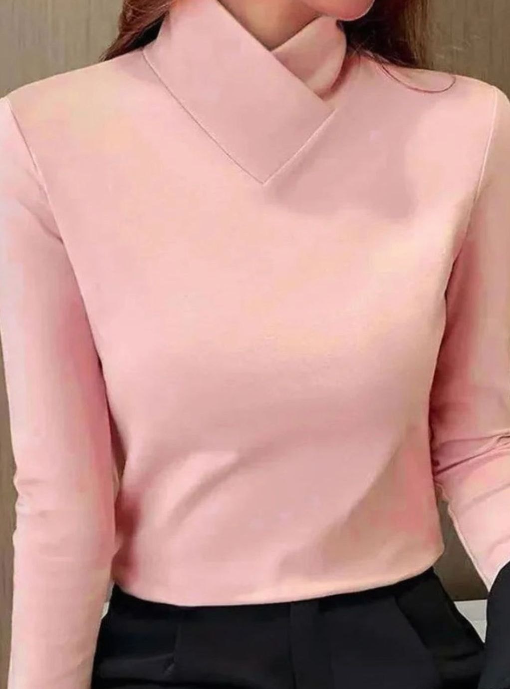 Women's Slim-Fit Long-Sleeve Crossover Turtleneck Jumper - Pink