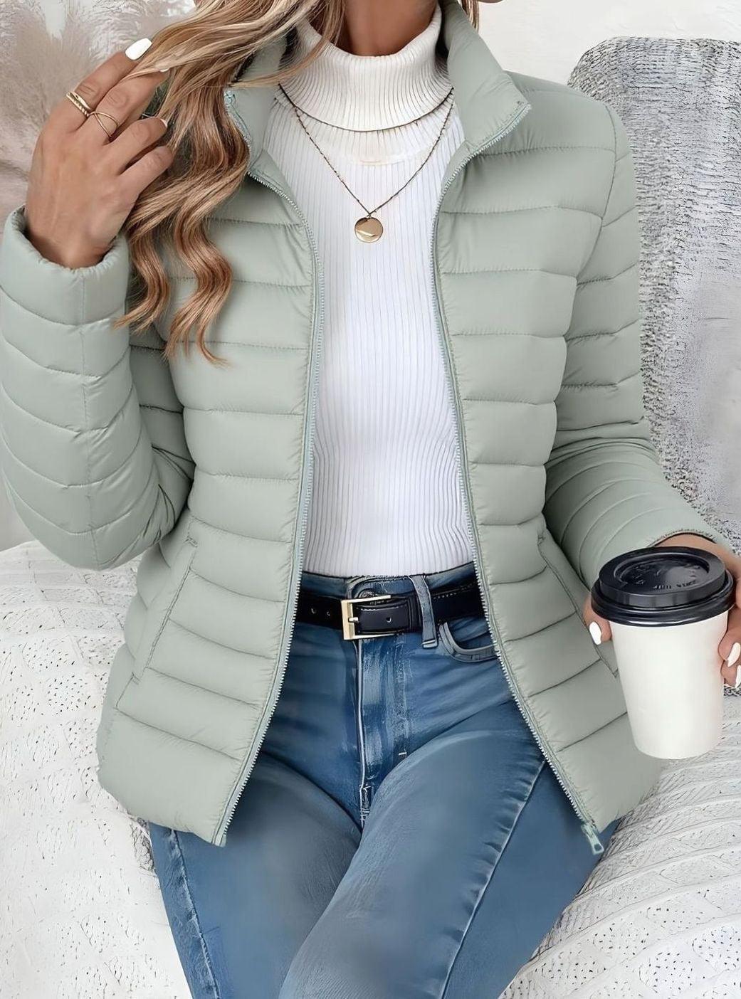 Women's Slim-Fit Quilted Zip-Up Puffer Jacket