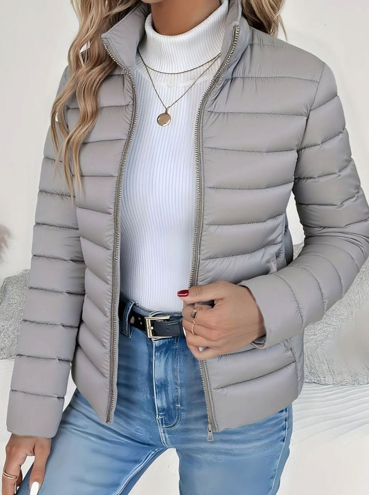 Women's Slim-Fit Quilted Zip-Up Puffer Jacket - Grey