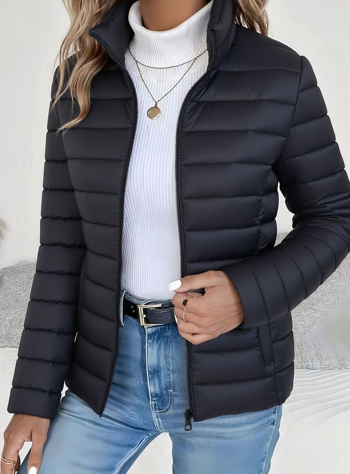 Women's Slim-Fit Quilted Zip-Up Puffer Jacket - Black