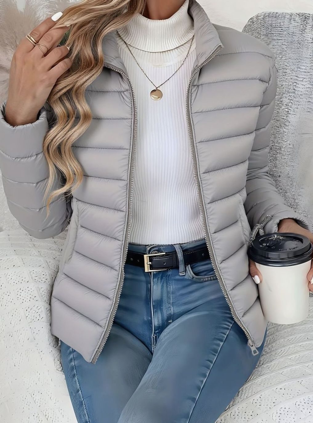 Women's Slim-Fit Quilted Zip-Up Puffer Jacket