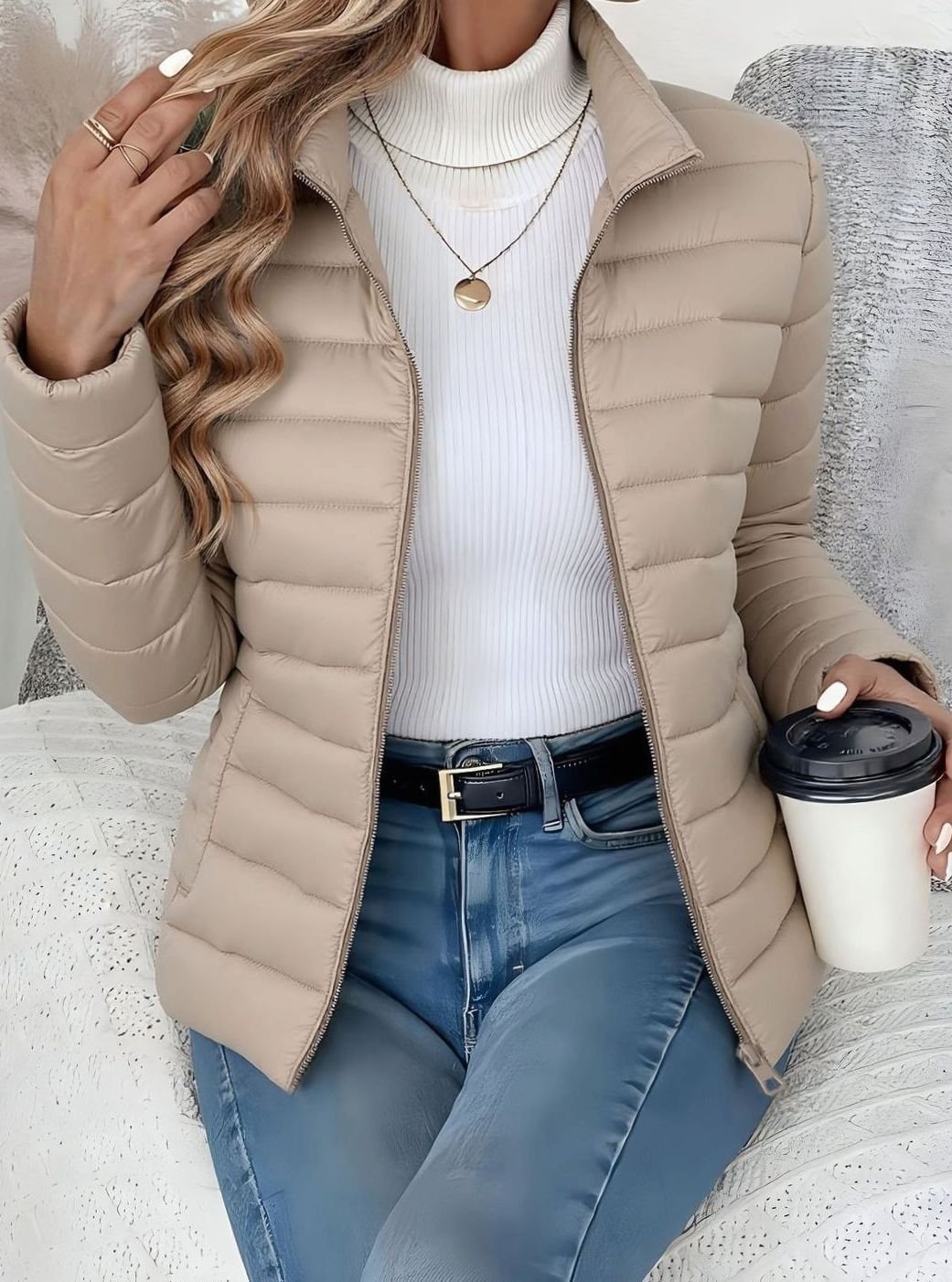 Women's Slim-Fit Quilted Zip-Up Puffer Jacket