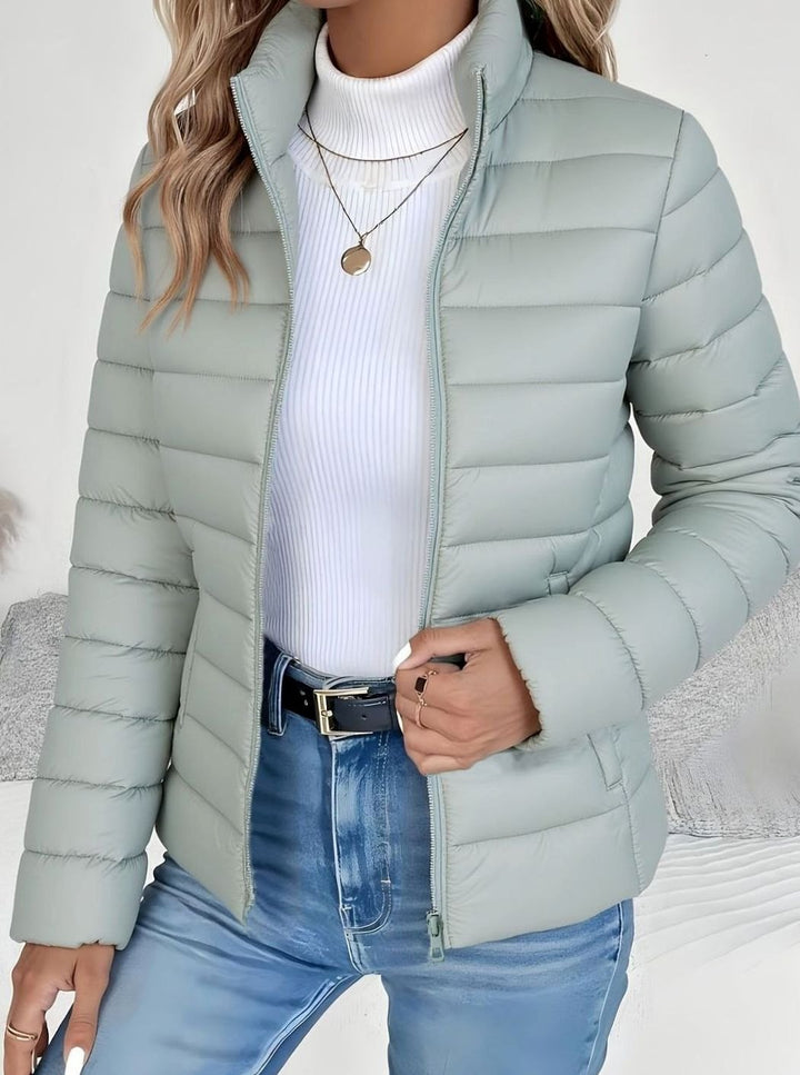 Women's Slim-Fit Quilted Zip-Up Puffer Jacket - Sage Green