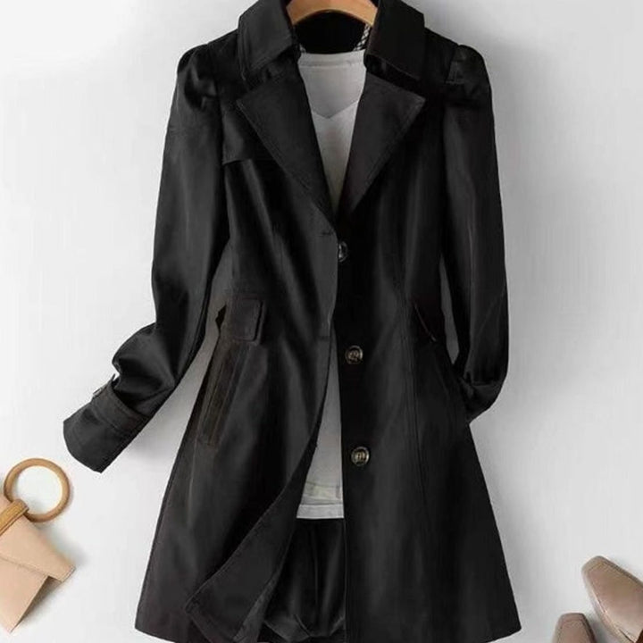 Women's Slim-Fit Single-Breasted Longline Trench Coat, Black - Black