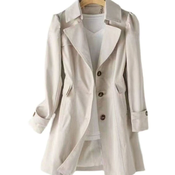 Women's Slim-Fit Single-Breasted Longline Trench Coat, Black - Off-White