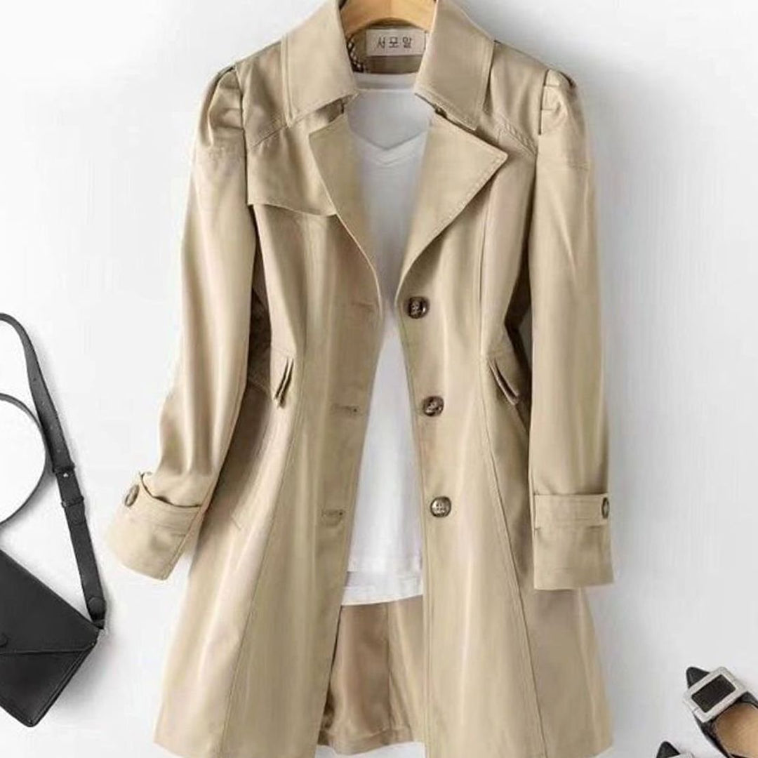 Women's Slim-Fit Single-Breasted Longline Trench Coat, Black - Khaki
