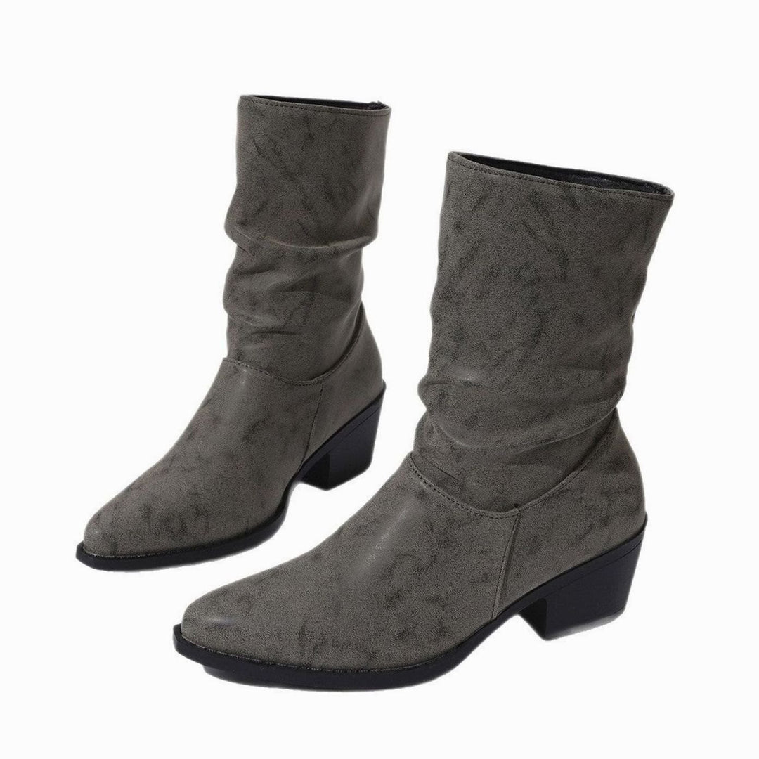 Women's Slouch Mid-Calf Block Heel Faux Leather Ankle Boots