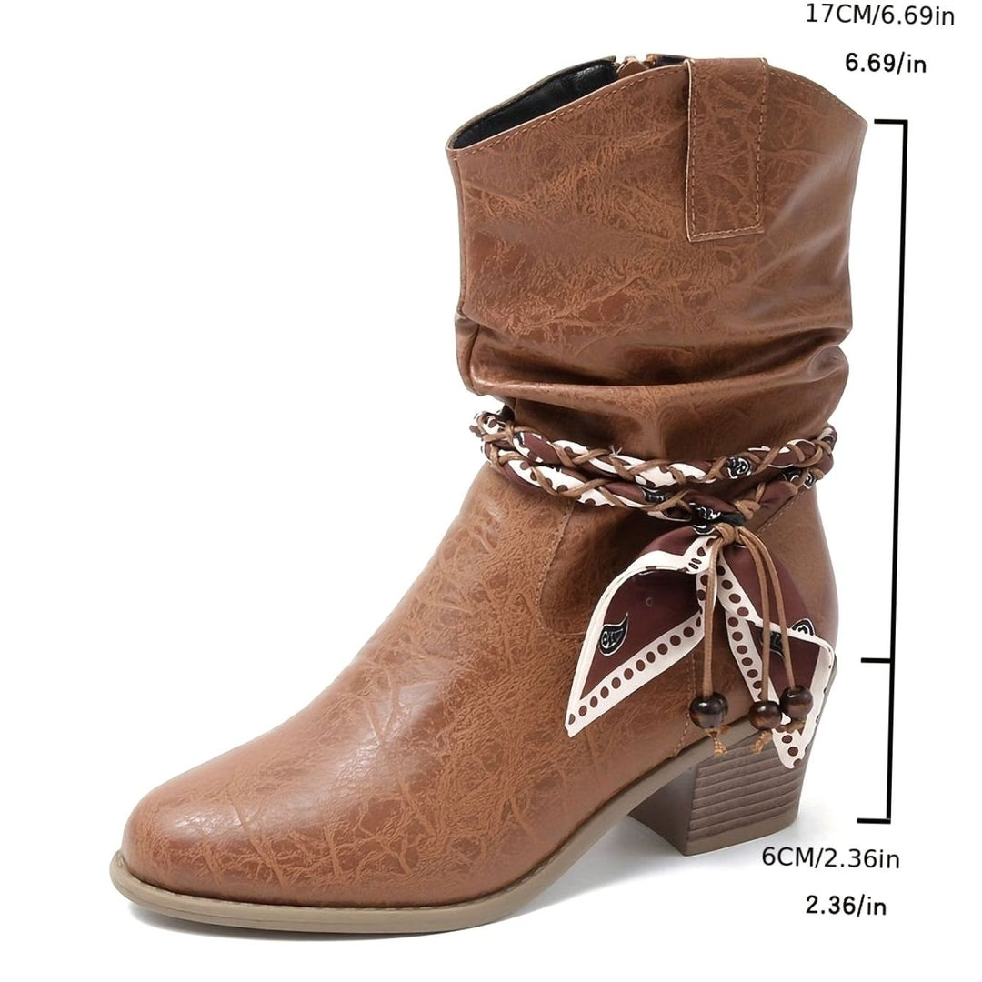 Women's Slouch Western Ankle Boots Block Heel Bandana Wrap Detail