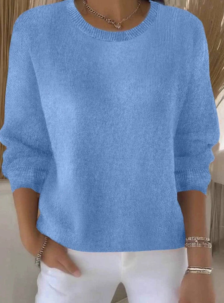 Women's Soft Knit Crew-Neck Long-Sleeve Jumper - Light Blue
