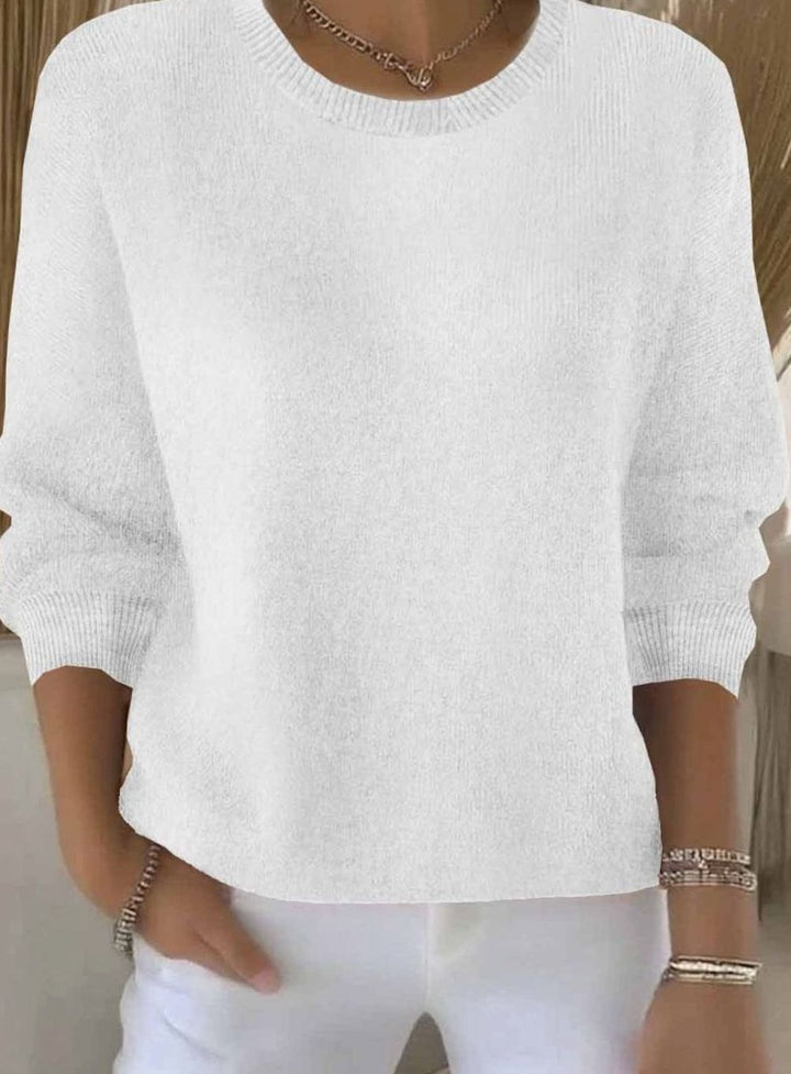 Women's Soft Knit Crew-Neck Long-Sleeve Jumper - White