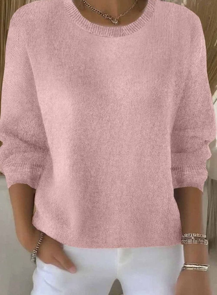 Women's Soft Knit Crew-Neck Long-Sleeve Jumper - Pink
